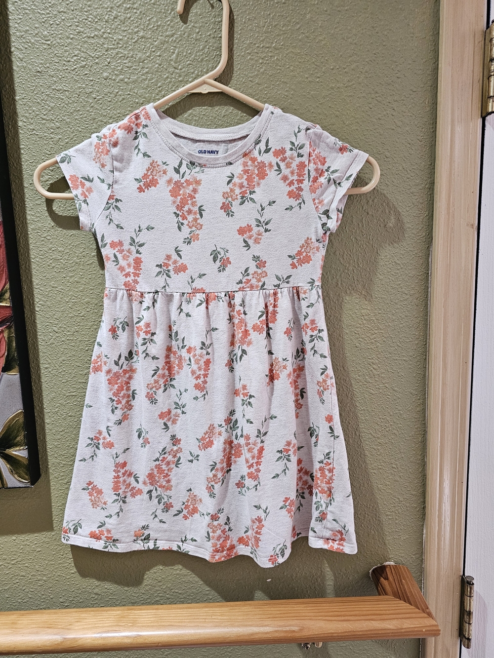 Old Navy Cream Floral Short Sleeve Dress with Pink Flowers